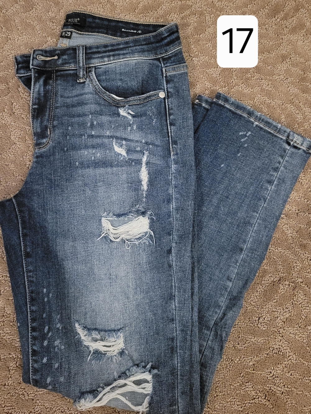 Judy Blue Distressed Boyfriend Jeans - Dark Blue